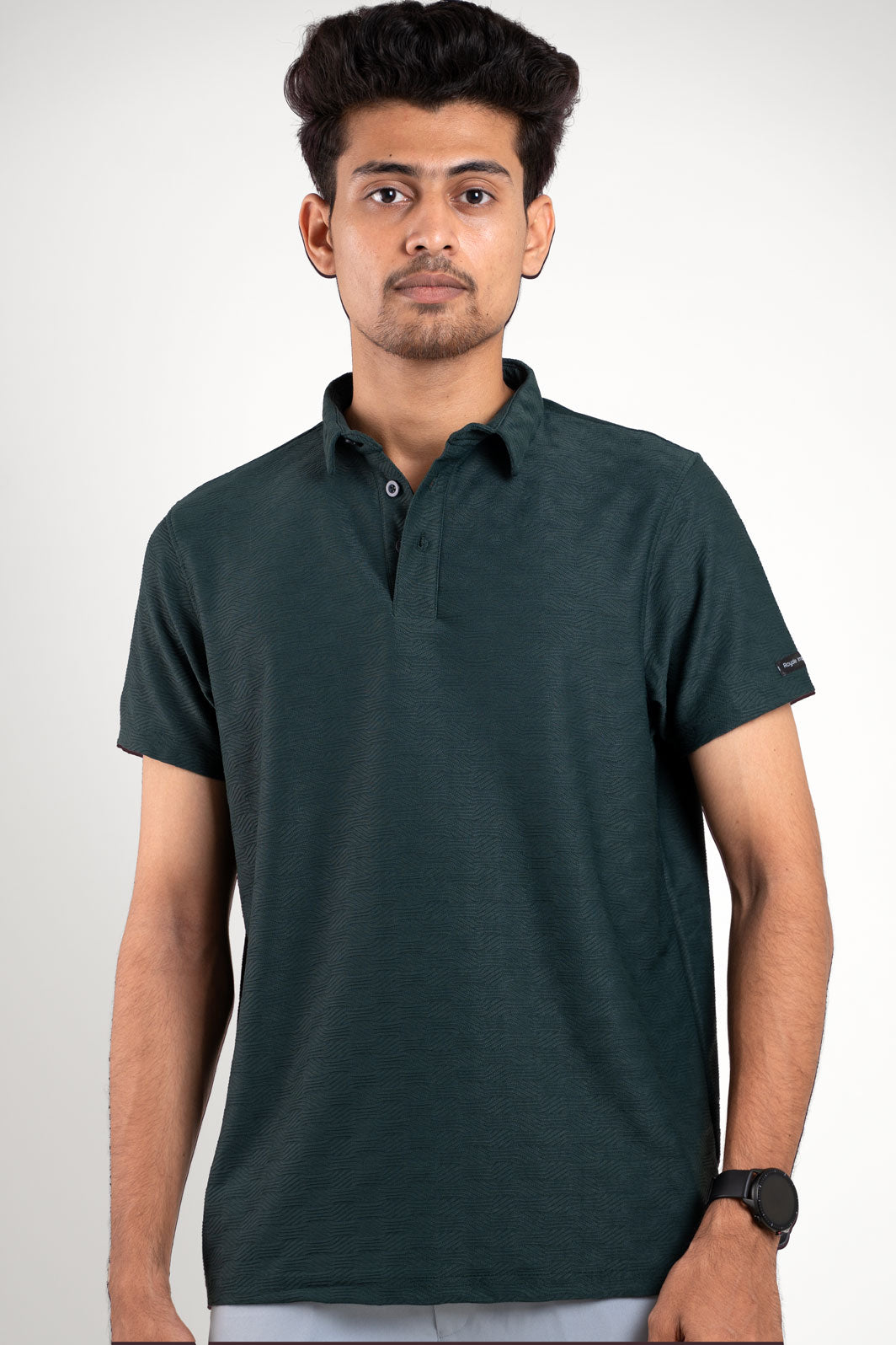 Man Wearing Green polo tshirt front view