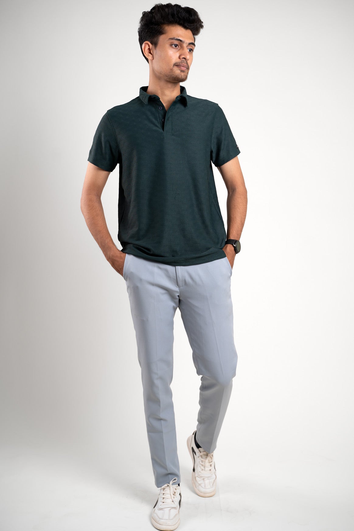 Man Wearing Green polo tshirt front view